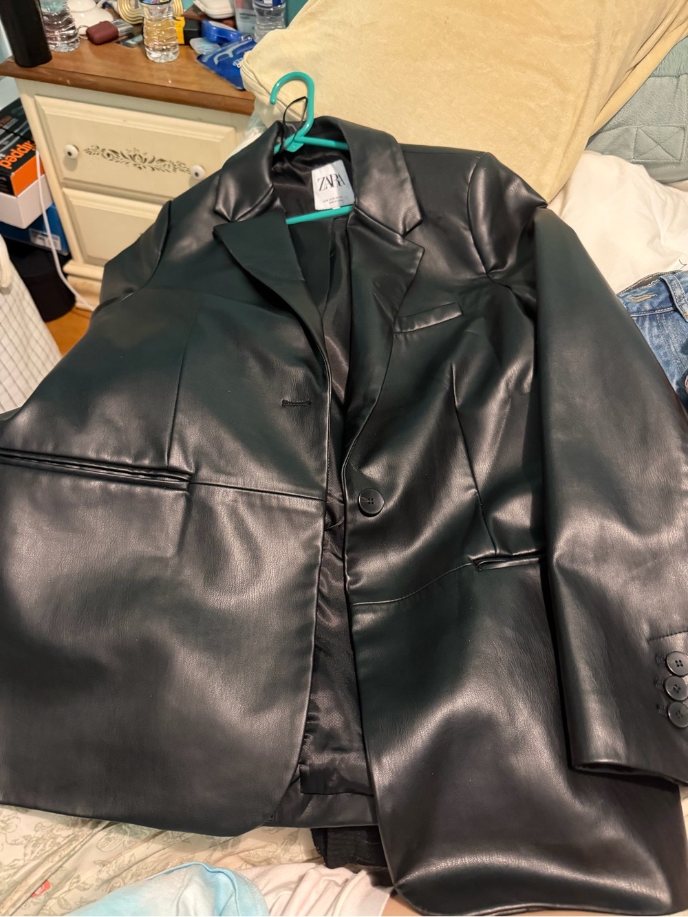 Zara Black Faux Leather Blazer